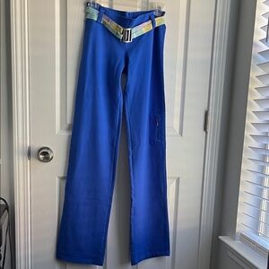Stretch Blue Pants with Multicolor Belt